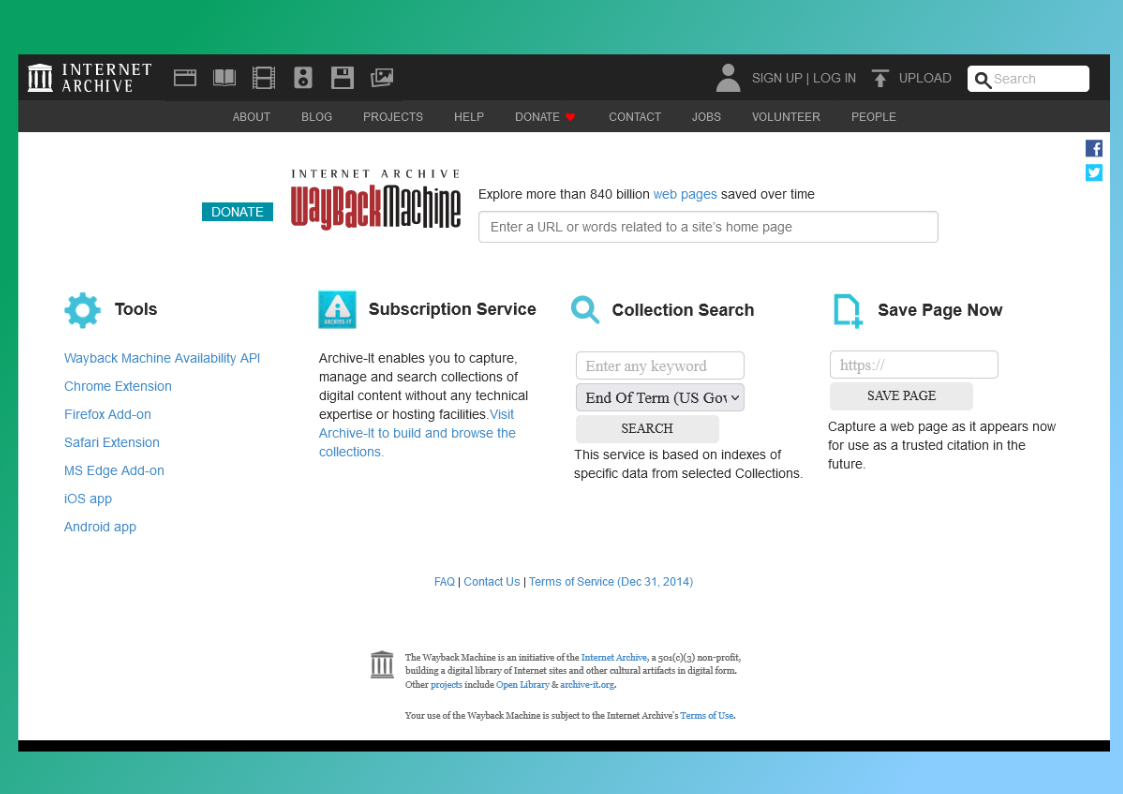 Halaman depan web archive